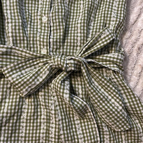 Max Studio Size S Peplum Stretch Tie Button Down Vintage Tank NEW Green Gingham - Picture 5 of 6